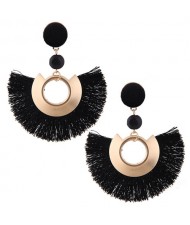 Cotton Threads Fan-shaped Bohemian Fashion Women Earrings - Black