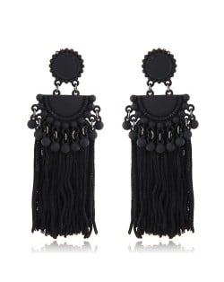 Chunky Threads Tassels Bohemian High Fashion Statement Earrings - Black