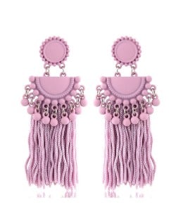 Chunky Threads Tassels Bohemian High Fashion Statement Earrings - Violet