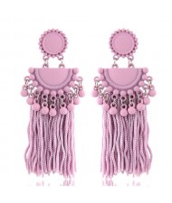 Chunky Threads Tassels Bohemian High Fashion Statement Earrings - Violet