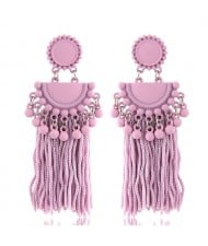 Chunky Threads Tassels Bohemian High Fashion Statement Earrings - Violet