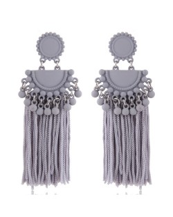 Chunky Threads Tassels Bohemian High Fashion Statement Earrings - Gray
