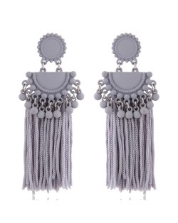 Chunky Threads Tassels Bohemian High Fashion Statement Earrings - Gray