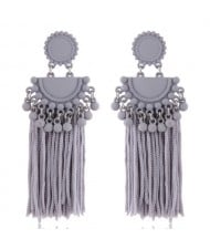 Chunky Threads Tassels Bohemian High Fashion Statement Earrings - Gray