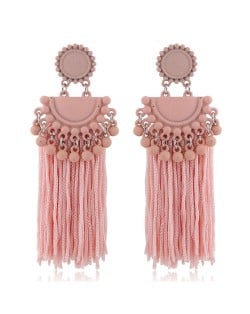 Chunky Threads Tassels Bohemian High Fashion Statement Earrings - Pink