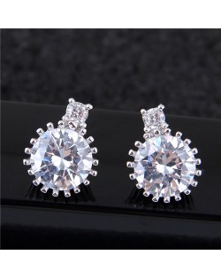Shining Cubic Zirconia Studs Rimmed Women Statement Earrings