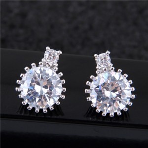 Shining Cubic Zirconia Studs Rimmed Women Statement Earrings