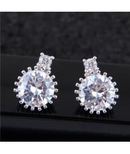 Shining Cubic Zirconia Studs Rimmed Women Statement Earrings