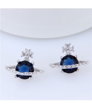 Cross Decorated Ink Blue Star Fashion Costume Earrings