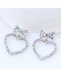 Shining Cubic Zirconia Inlaid Bowknot and Heart Design Women Statement Earrings