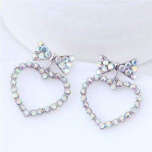 Shining Cubic Zirconia Inlaid Bowknot and Heart Design Women Statement Earrings