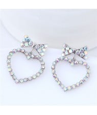 Shining Cubic Zirconia Inlaid Bowknot and Heart Design Women Statement Earrings