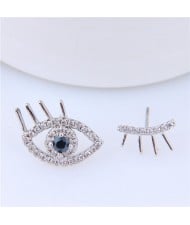 Glistening Cubic Zirconia Eye and Eyelashes Asymmetric Fashion Earrings