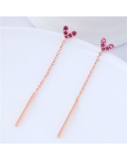 Cubic Zirconia Inlaid Sweet Heart Long Chain Tassel High Fashion Copper Earrings