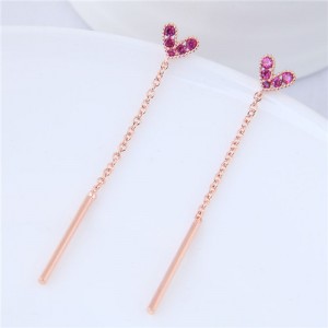 Cubic Zirconia Inlaid Sweet Heart Long Chain Tassel High Fashion Copper Earrings