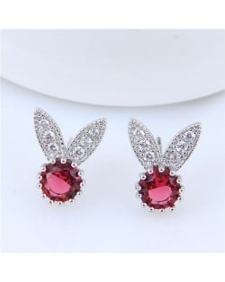 Rabbit Cute Fashion Cubic Zirconia Costume Earrings - Red