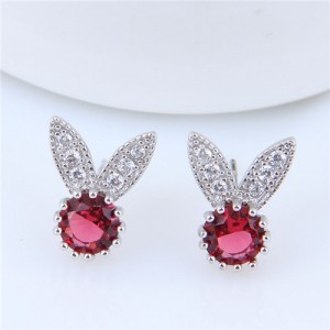 Rabbit Cute Fashion Cubic Zirconia Costume Earrings - Red