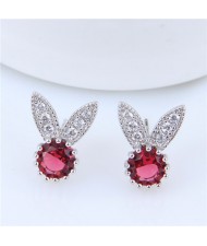Rabbit Cute Fashion Cubic Zirconia Costume Earrings - Red