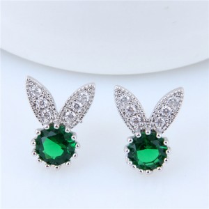 Rabbit Cute Fashion Cubic Zirconia Costume Earrings - Green