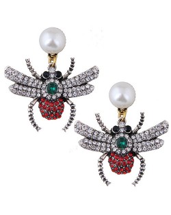 Rhinestone Inlaid Shining Bee Women Fashion Earrings - Red