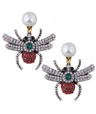 Rhinestone Inlaid Shining Bee Women Fashion Earrings - Red