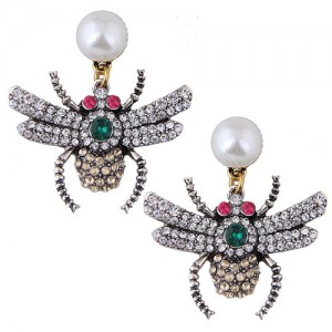 Rhinestone Inlaid Shining Bee Women Fashion Earrings - Champagne