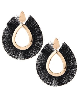 Waterdrop Threads High Fashion Women Statement Earrings - Black