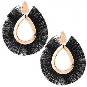 Waterdrop Threads High Fashion Women Statement Earrings - Black