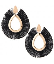 Waterdrop Threads High Fashion Women Statement Earrings - Black