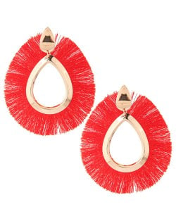 Waterdrop Threads High Fashion Women Statement Earrings - Red