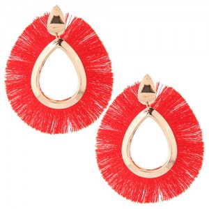 Waterdrop Threads High Fashion Women Statement Earrings - Red