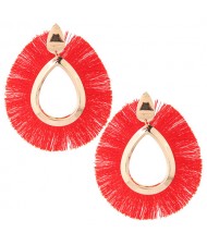 Waterdrop Threads High Fashion Women Statement Earrings - Red