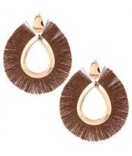Waterdrop Threads High Fashion Women Statement Earrings - Brown