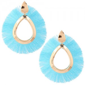 Waterdrop Threads High Fashion Women Statement Earrings - Blue