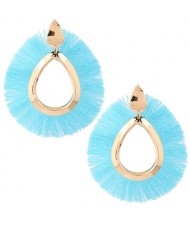 Waterdrop Threads High Fashion Women Statement Earrings - Blue