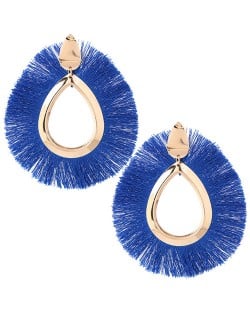 Waterdrop Threads High Fashion Women Statement Earrings - Royal Blue