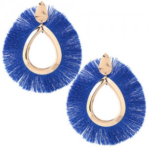 Waterdrop Threads High Fashion Women Statement Earrings - Royal Blue