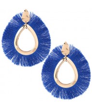 Waterdrop Threads High Fashion Women Statement Earrings - Royal Blue