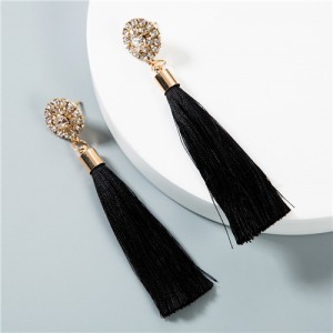 Cotton Threads Shining Studs High Fashion Statement Earrings - Black