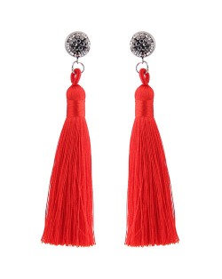 Cotton Threads Shining Studs High Fashion Statement Earrings - Red