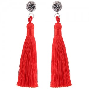 Cotton Threads Shining Studs High Fashion Statement Earrings - Red