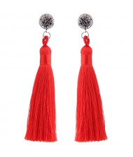 Cotton Threads Shining Studs High Fashion Statement Earrings - Red