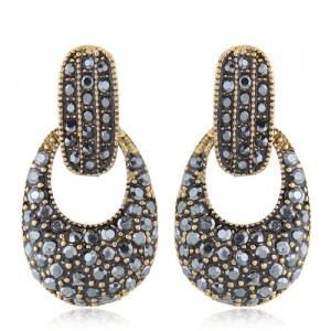 Rhinestone Embellished Vintage Hollow Waterdrop Design High Fashion Alloy Earrings