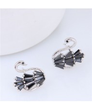Cubic Zirconia Korean Fashion Swan Design Women Statement Earrings - Black