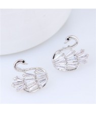 Cubic Zirconia Korean Fashion Swan Design Women Statement Earrings - White