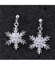 Delicate Cubic Zirconia Inlaid Snow Flakes Design Fashion Costume Earrings - Silver