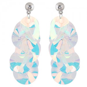 Trendy Laser Color Sequins Dangling Women Statement Earrings