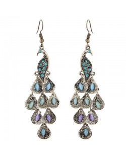 Vintage Peacock Rhinestone Fashion Costume Statement Earrings