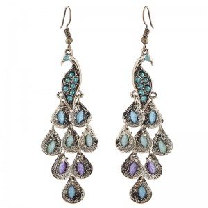 Vintage Peacock Rhinestone Fashion Costume Statement Earrings