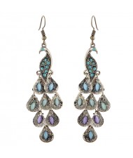 Vintage Peacock Rhinestone Fashion Costume Statement Earrings